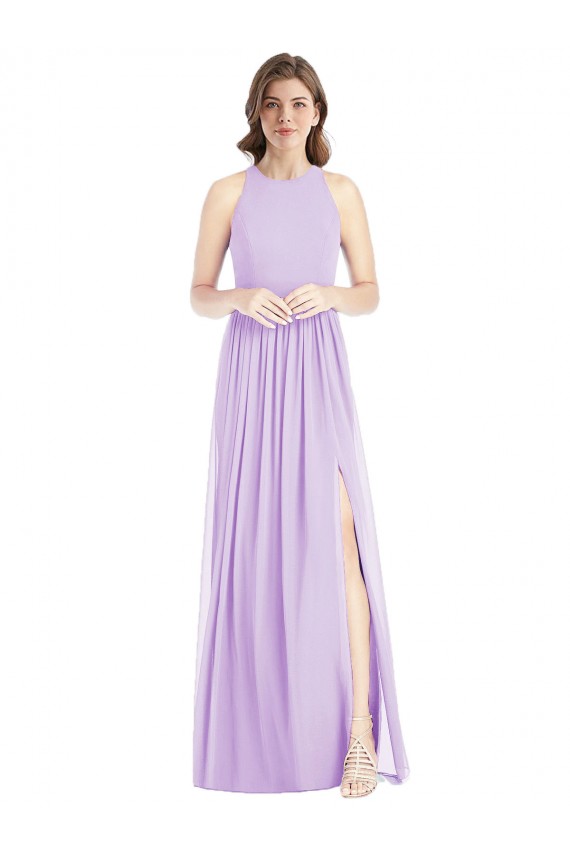 Soft Chiffon A-Line Long Sleeveless Lilac Bridesmaid Dresses Glasgow
