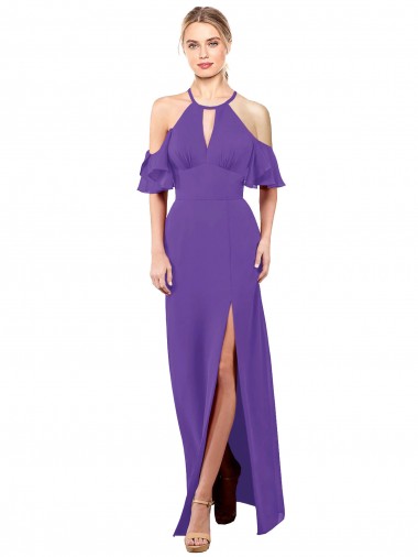 Soft Chiffon A-Line Long Ruffle Sleeves Open Back Bridesmaid Dress Glasgow