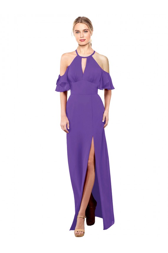 Soft Chiffon A-Line Long Ruffle Sleeves Open Back Bridesmaid Dress Glasgow