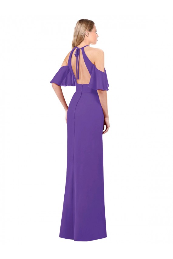 Soft Chiffon A-Line Long Ruffle Sleeves Open Back Bridesmaid Dress Glasgow
