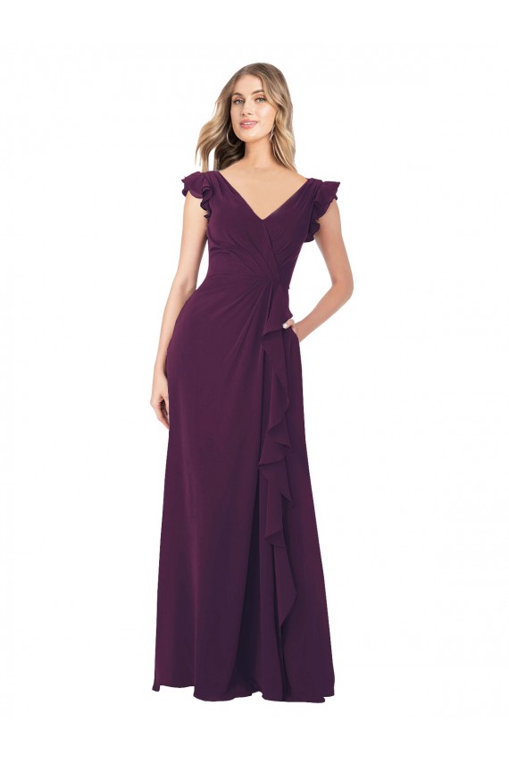Soft Chiffon A-Line Cap Sleeves Grape Formal Dress / Bridesmaid Dress Glasgow