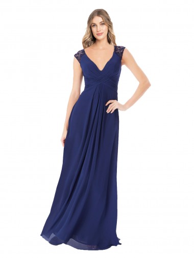 Soft Chiffon A-Line Long Cap Sleeves Keyhole Back Bridesmaid Dress Glasgow