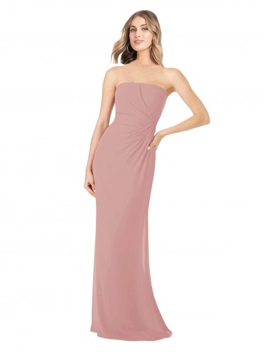Soft Chiffon Sheath Long Sleeveless Dusty Pink Bridesmaid Dress Glasgow