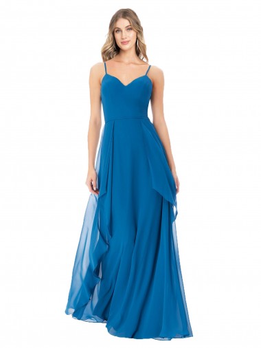 Soft Chiffon A-Line Long Sleeveless Peacock Blue Bridesmaid Dress Glasgow