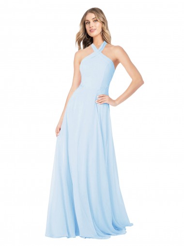 Chiffon A-Line Long Sleeveless Light Sky Blue Bridesmaid Dress / Evening Gowns Glasgow