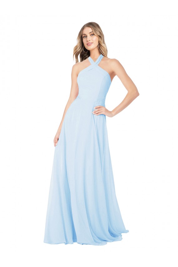 Chiffon A-Line Long Sleeveless Light Sky Blue Bridesmaid Dress / Evening Gowns Glasgow