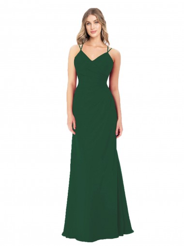 Soft Chiffon A-Line Long Sleeveless Dark Green Bridesmaid Dress Glasgow