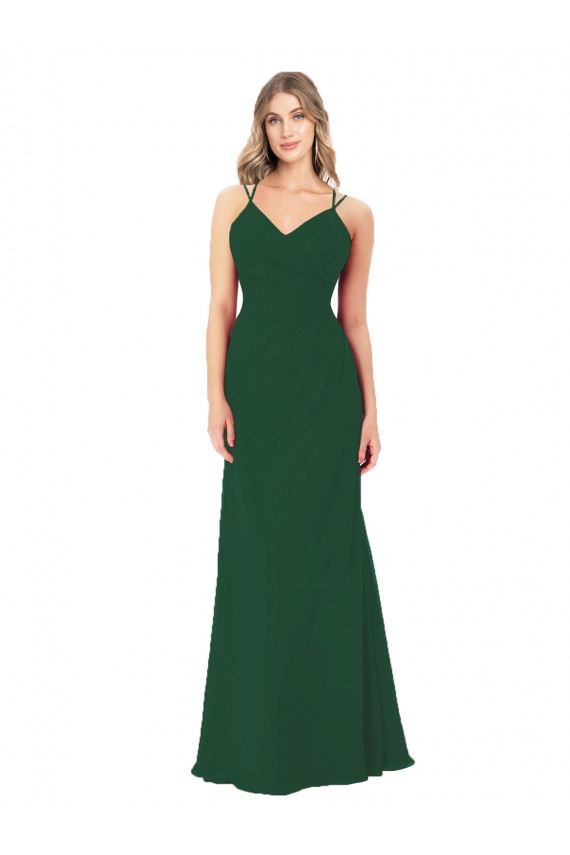 Soft Chiffon A-Line Long Sleeveless Dark Green Bridesmaid Dress Glasgow