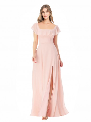 Soft Chiffon Long A-Line Cap Sleeves Formal Dress / Bridesmaid Dress Glasgow