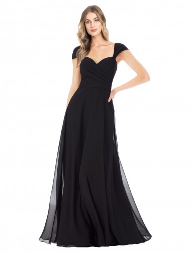 Soft Chiffon A-Line Long Cap Sleeves Black Bridesmaid Dresses Glasgow