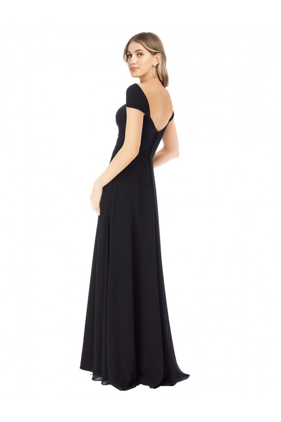 Soft Chiffon A-Line Long Cap Sleeves Black Bridesmaid Dresses Glasgow