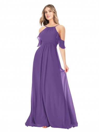 Soft Chiffon A-Line Long Cold Shoulder Bridesmaid Evening Dress Glasgow