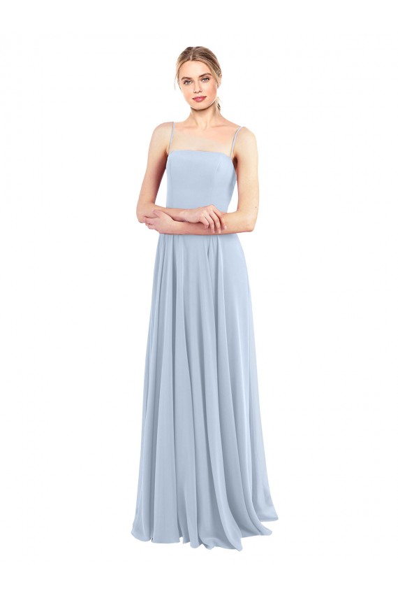 Soft Chiffon A-Line Long Sleeveless Light Sky Blue Low Back Bridesmaid Gowns Glasgow