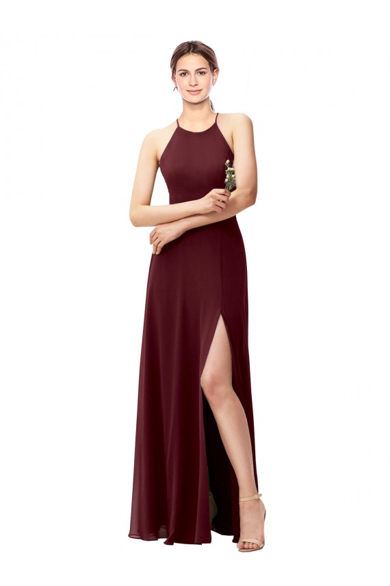 Soft Chiffon A-Line Long Sleeveless Criss Cross Back High Side Slit Bridesmaid Dresses Glasgow