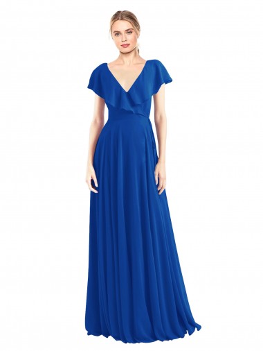 Soft Chiffon A-Line Flutter Sleeves Royal Blue Bridesmaid Dress Glasgow