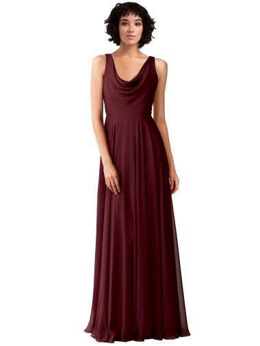 Soft Chiffon A-Line Long Sleeveless Burgundy Gold V-Back Bridesmaid Dress Glasgow