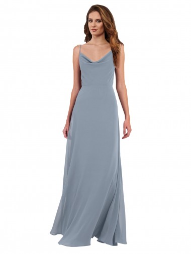 Soft Chiffon Long Sleeveless Cowl Neck V-Back Bridesmaid Dresses Glasgow