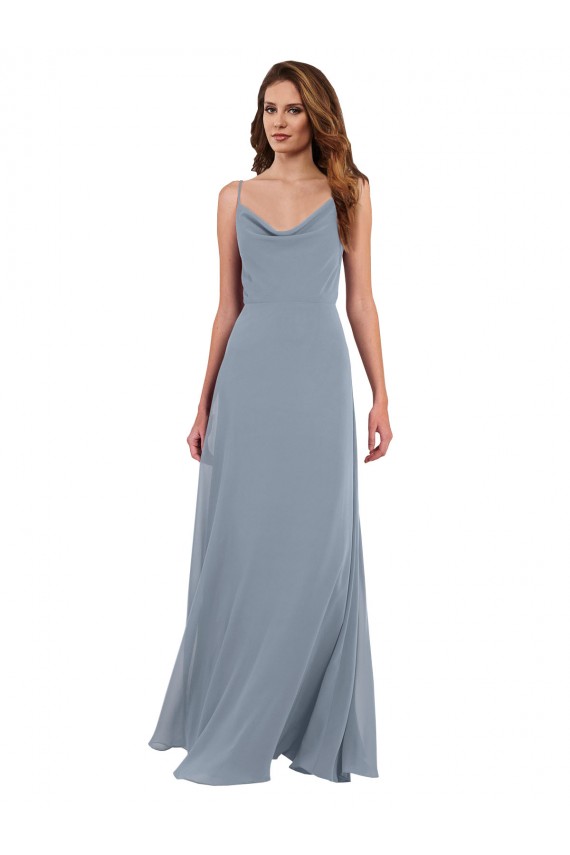 Soft Chiffon Long Sleeveless Cowl Neck V-Back Bridesmaid Dresses Glasgow