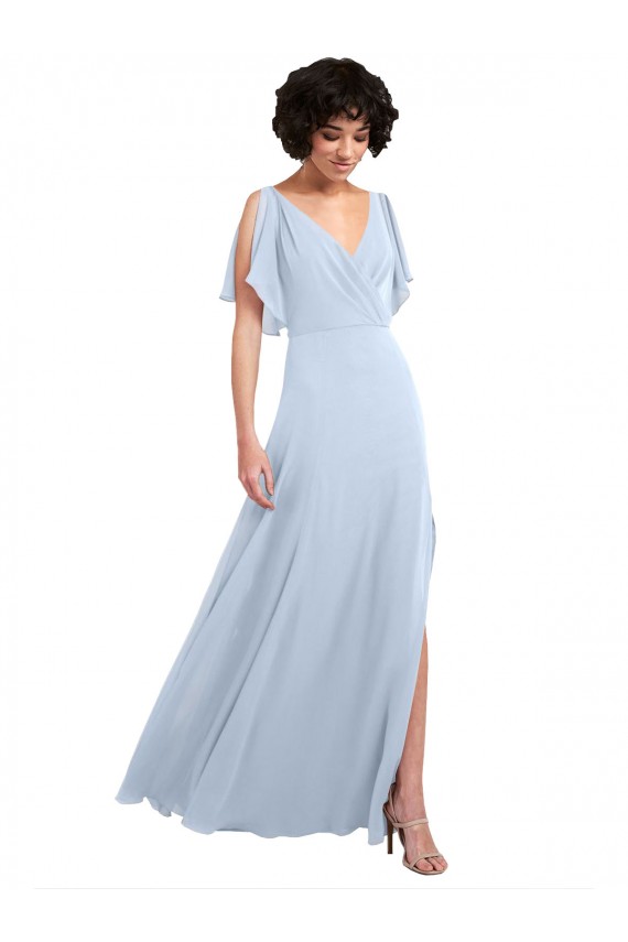 Soft Chiffon A-Line Long Split Sleeves V-Back Bridesmaid Dresses Glasgow