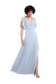 Soft Chiffon A-Line Long Split Sleeves V-Back Bridesmaid Dresses Glasgow