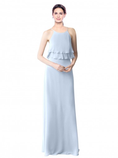 Soft Chiffon A-Line Long Sleeveless Light Sky Blue Bridesmaid Dresses Glasgow
