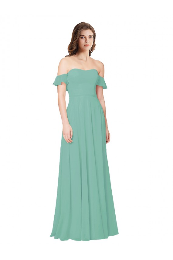 Soft Chiffon A-Line Long Flounce Sleeves Open Back Bridesmaid Dress Glasgow