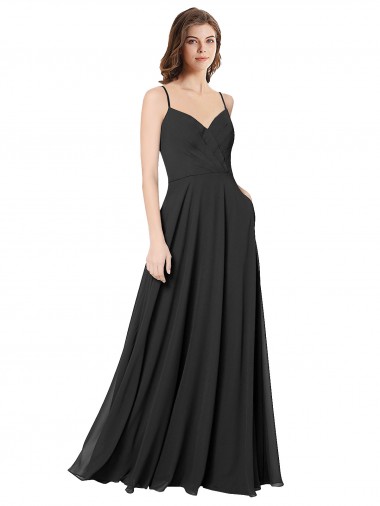 Chiffon A-Line Long Sleeveless Open Back Black Bridesmaid Dresses Glasgow