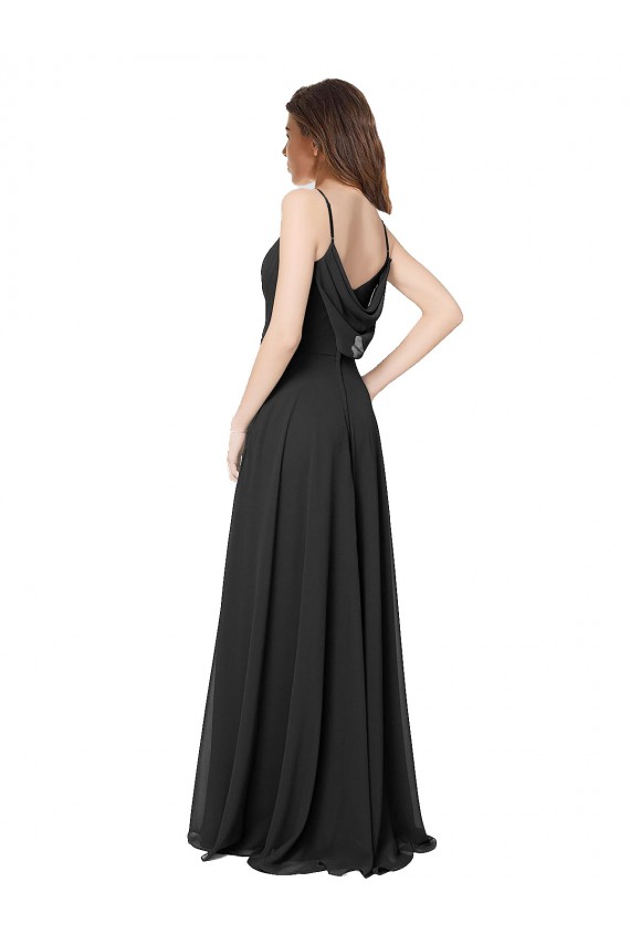 Chiffon A-Line Long Sleeveless Open Back Black Bridesmaid Dresses Glasgow