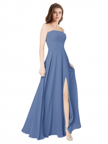Soft Chiffon A-Line Long Sleeveless Open Back Front Slit Bridesmaid Dresses Glasgow