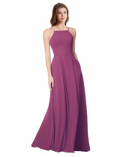 Soft Chiffon A-Line Long Sleeveless Wild Berry Open Back Bridesmaid Dress Glasgow
