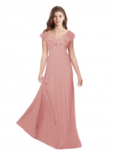 Chiffon A-Line Long Flutter Sleeves Criss Cross Back Bridesmaid Dress / Evening Dress Glasgow