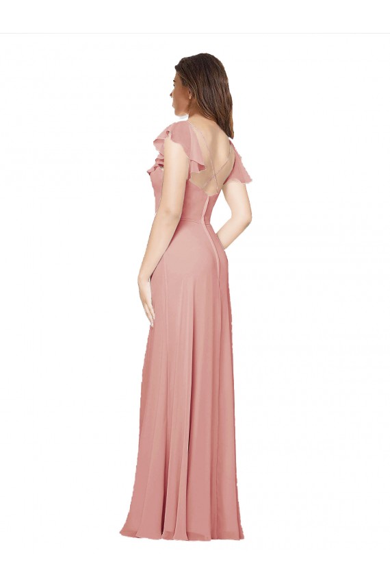 Chiffon A-Line Long Flutter Sleeves Criss Cross Back Bridesmaid Dress / Evening Dress Glasgow