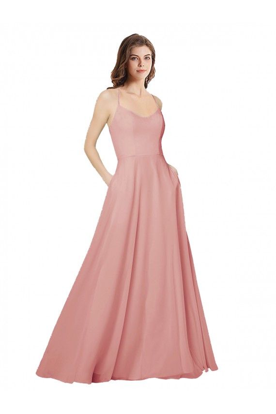 Soft Chiffon A-Line Long Sleeveless Criss Cross Open Back Bliss Pink Bridesmaid Dresses Glasgow