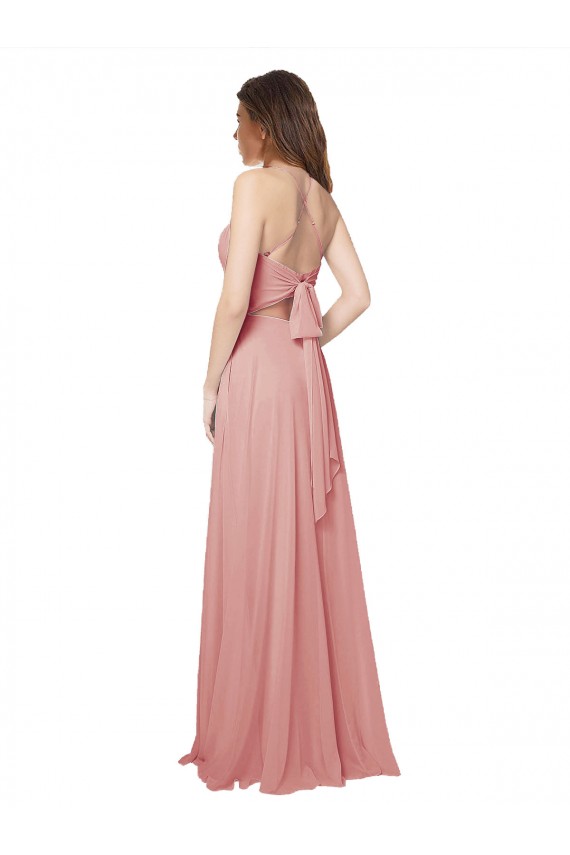 Soft Chiffon A-Line Long Sleeveless Criss Cross Open Back Bliss Pink Bridesmaid Dresses Glasgow