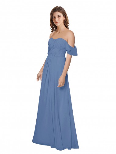 Soft Chiffon A-Line Long Flutter Sleeves Open Back Bridesmaid Dress Glasgow