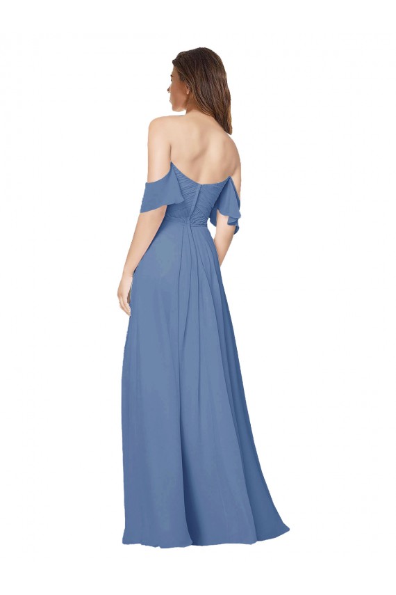 Soft Chiffon A-Line Long Flutter Sleeves Open Back Bridesmaid Dress Glasgow