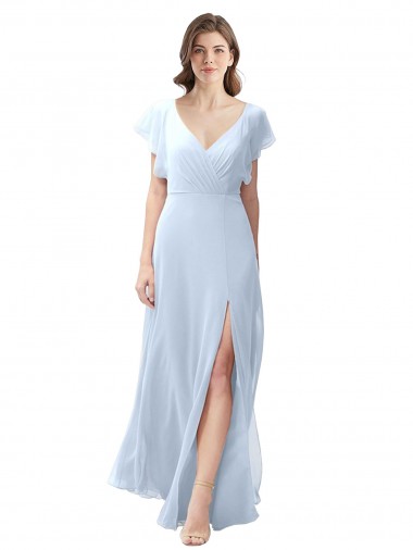 Soft Chiffon A-Line Long Flutter Sleeves Open Back Bridesmaid Dress / Formal Dress Glasgow