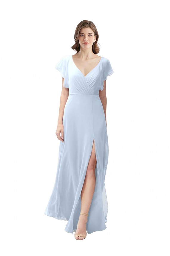 Soft Chiffon A-Line Long Flutter Sleeves Open Back Bridesmaid Dress / Formal Dress Glasgow