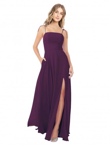 Soft Chiffon A-Line Long Sleeveless Keyhole Back Front Slit Bridesmaid Dresses Glasgow