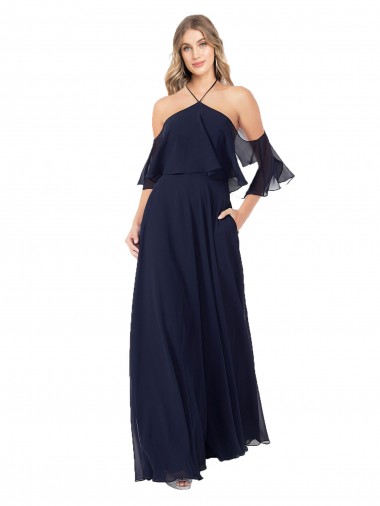Soft Chiffon A-Line Long Flutter Sleeves Formal Dress / Bridesmaid Dress Glasgow