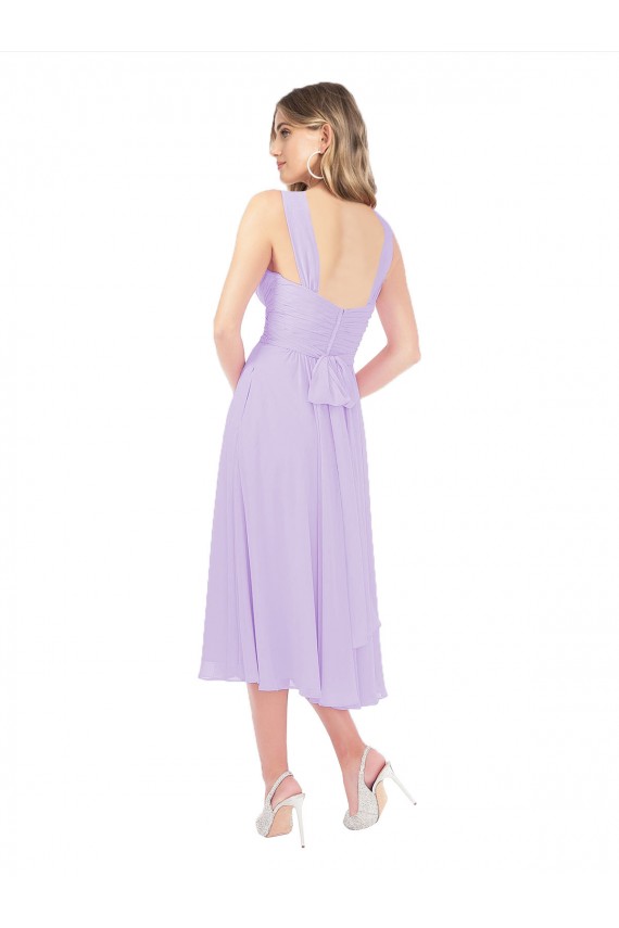 Soft Chiffon A-Line Midi Length Sleeveless High Low Bridesmaid Dress Glasgow