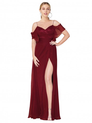 Soft Chiffon Trumpet Long Cold Shoulder V-Back Formal Evening Gown / Prom Dress / Bridesmaid Dress Glasgow