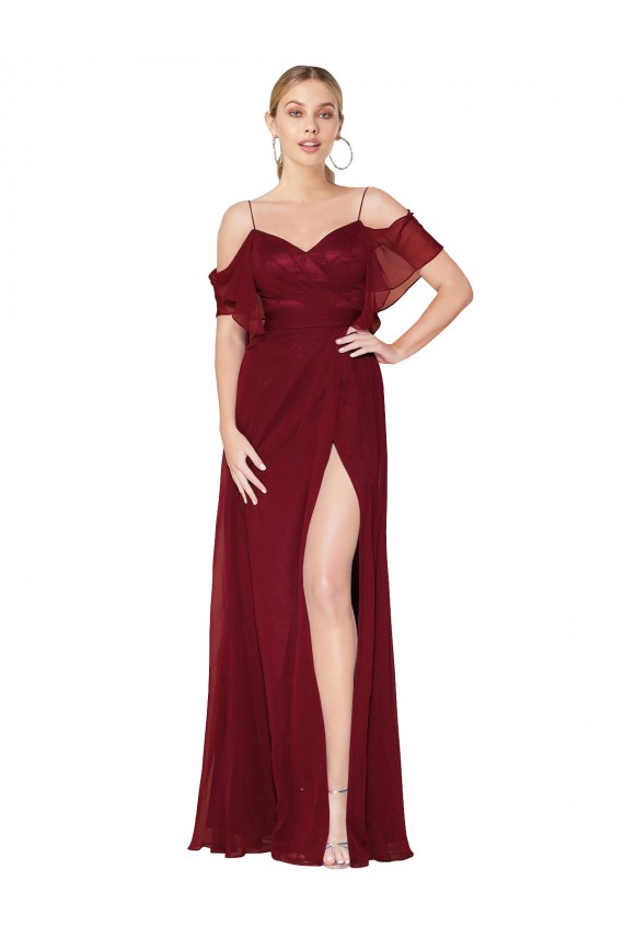 Soft Chiffon Trumpet Long Cold Shoulder V-Back Formal Evening Gown / Prom Dress / Bridesmaid Dress Glasgow