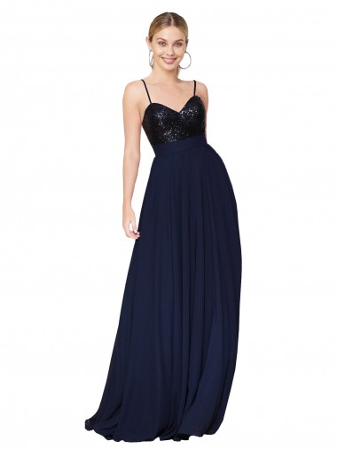 Soft Chiffon & Sequin A-Line Long Sleeveless Semi Formal Evening Dress / Prom Dress / Bridesmaid Dress Glasgow