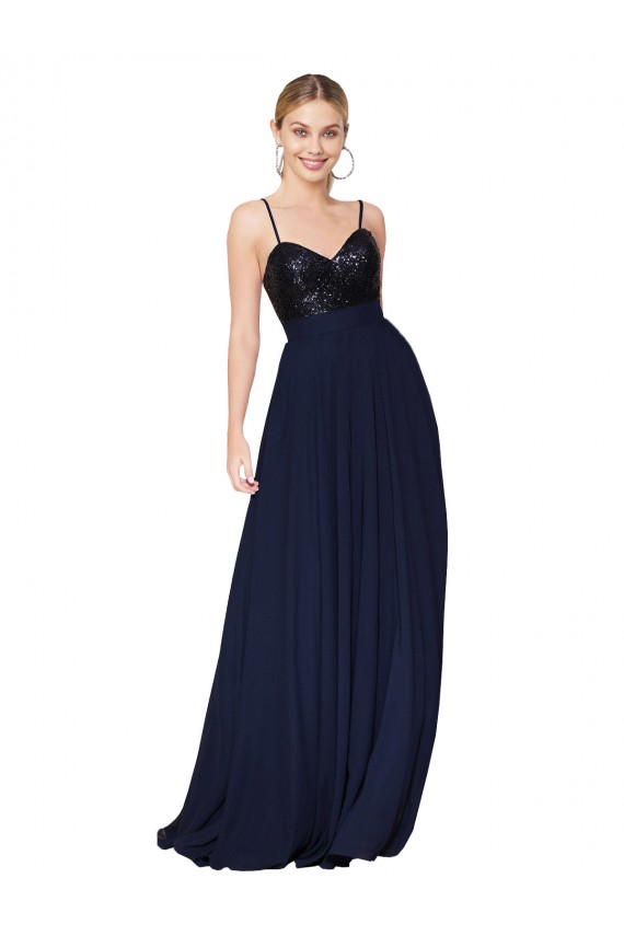 Soft Chiffon & Sequin A-Line Long Sleeveless Semi Formal Evening Dress / Prom Dress / Bridesmaid Dress Glasgow