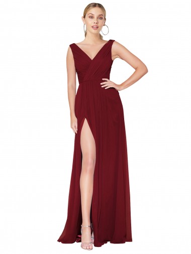 Soft Chiffon A-Line Long Sleeveless V-Back Black Tie Evening Gown / Prom Dress / Bridesmaid Dress Glasgow