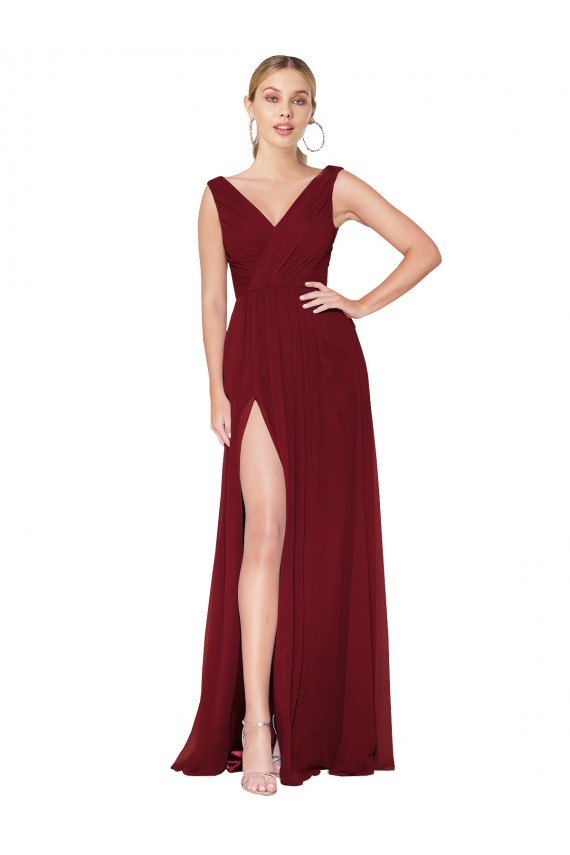 Soft Chiffon A-Line Long Sleeveless V-Back Black Tie Evening Gown / Prom Dress / Bridesmaid Dress Glasgow
