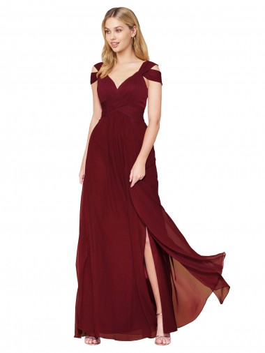 Soft Chiffon A-Line Long Sleeveless Side Slit Prom Dresses Glasgow