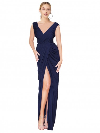 Soft Chiffon Mermaid Long Sleeveless V-Back Front Slit Prom Dresses Glasgow