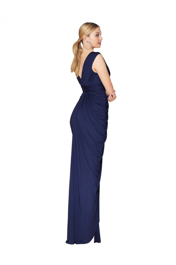 Soft Chiffon Mermaid Long Sleeveless V-Back Front Slit Prom Dresses Glasgow